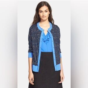 KATE SPADE- Live Colorfully Cardigan Sweater Black and Blue Geometric Shapes XS